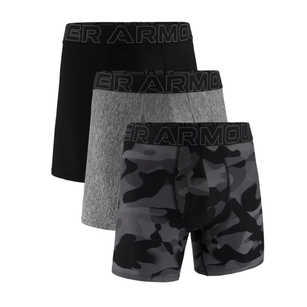 Under Armour Performance Tech 6'' BoxerJocks Briefs 3 Pk - Black, Gray, Camo NIB